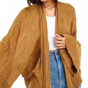 Free People One Azalea Oversized Cotton Blend Open Front Raw Hem Lavender Kimono